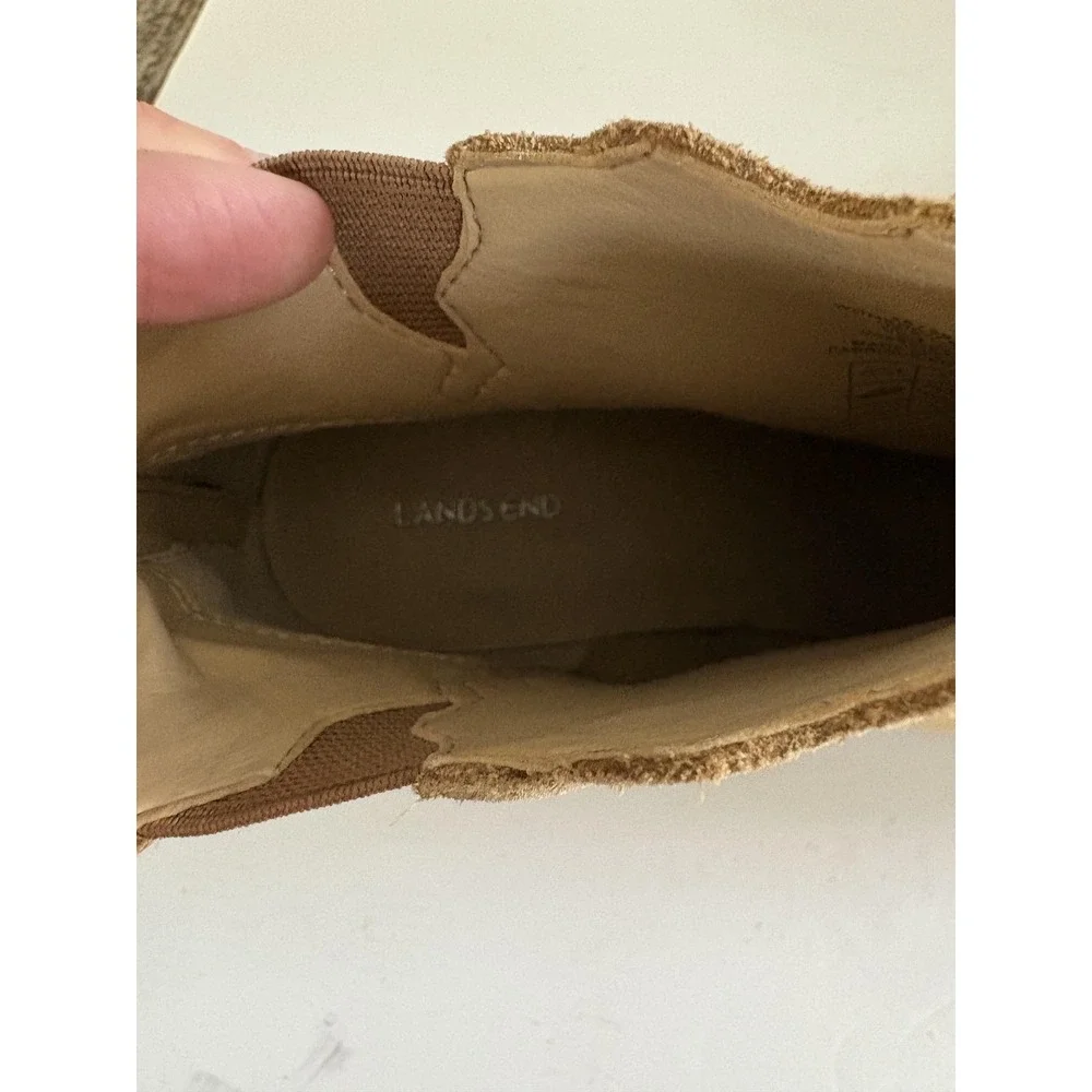 Lands' End Boots Womens Size 6.5 Tan Suede Ankle Booties‎ Scalloped Back Zip